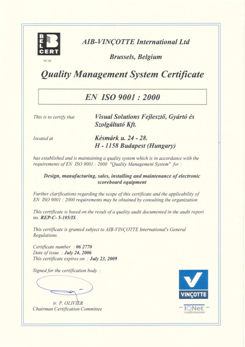 ISO9001:2000 Certificate