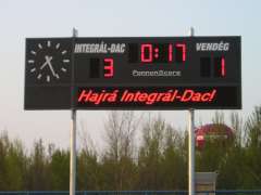 Soccer scoreboard with moving message